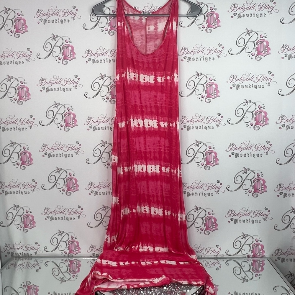 Buffalo David Bitton dress long sleeve maxi red Pink Tie-Dye long dress slits